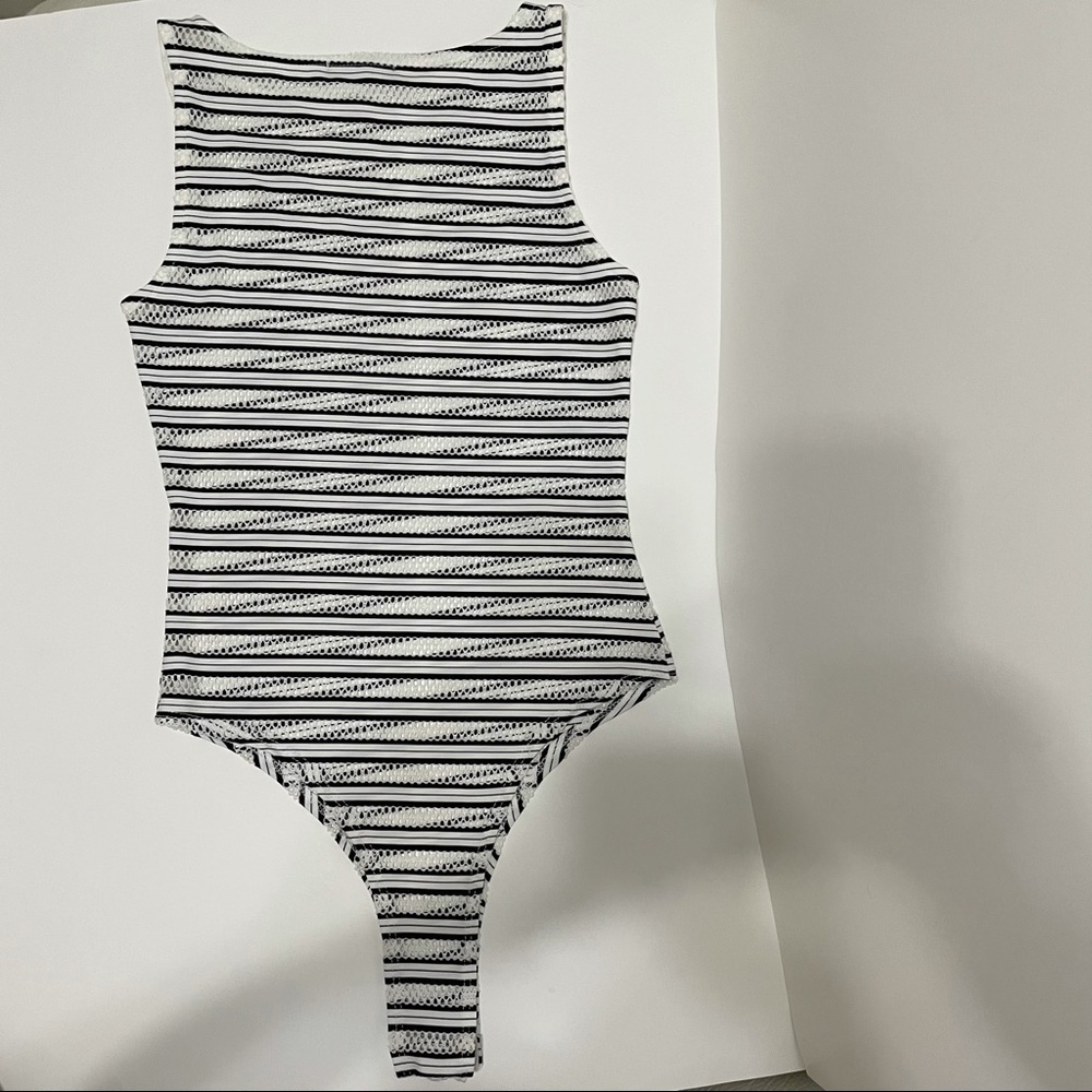 Fashion Nova Mesh Black & White Bodysuit - Picture 6 of 14